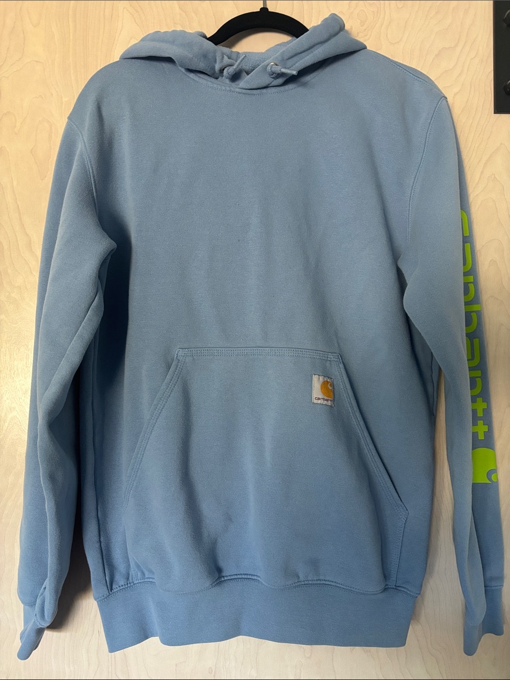 Carhartt Blue Hoodie with Lime Logo